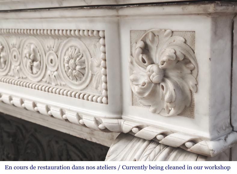 Louis XVI style Carrara marble fireplace with bead and rosette ornamentation-12
