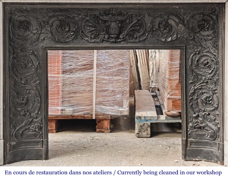 Louis XVI style Carrara marble fireplace with bead and rosette ornamentation-14