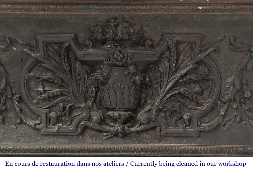 Louis XVI style Carrara marble fireplace with bead and rosette ornamentation-15