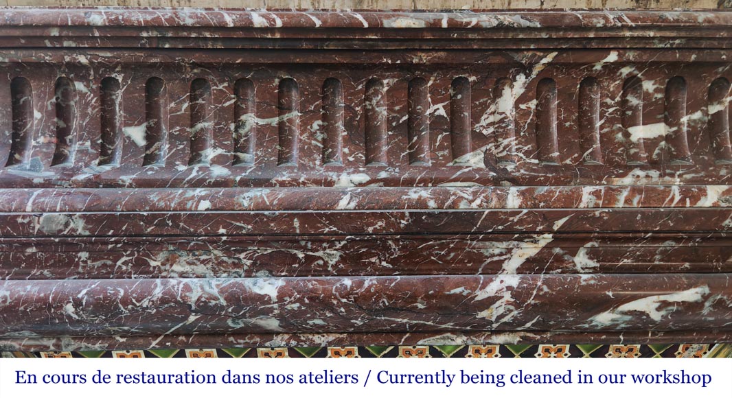 Louis XIV-style fireplace with acroterion, in Rouge du Nord marble-1