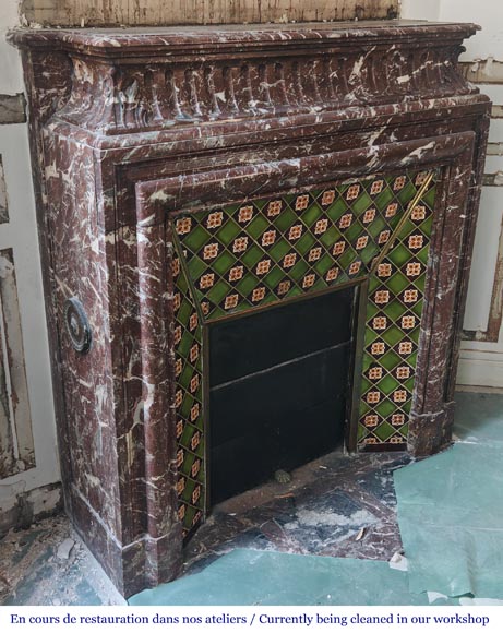 Louis XIV-style fireplace with acroterion, in Rouge du Nord marble-2