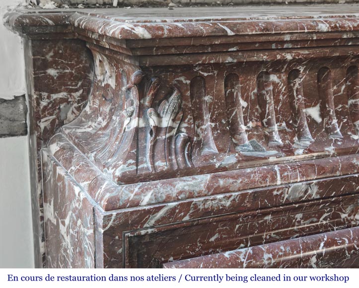 Louis XIV-style fireplace with acroterion, in Rouge du Nord marble-3