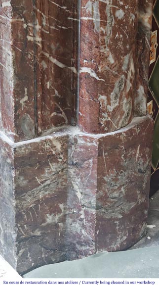 Louis XIV-style fireplace with acroterion, in Rouge du Nord marble-4