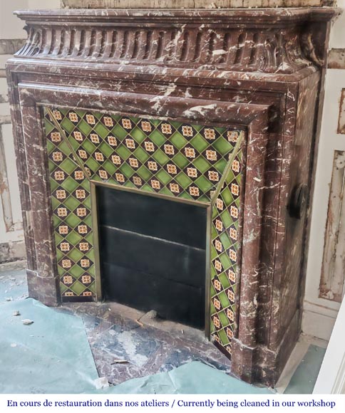 Louis XIV-style fireplace with acroterion, in Rouge du Nord marble-5