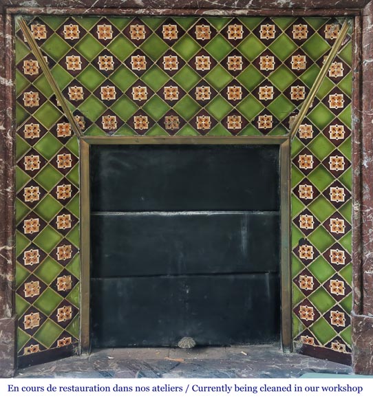 Louis XIV-style fireplace with acroterion, in Rouge du Nord marble-8
