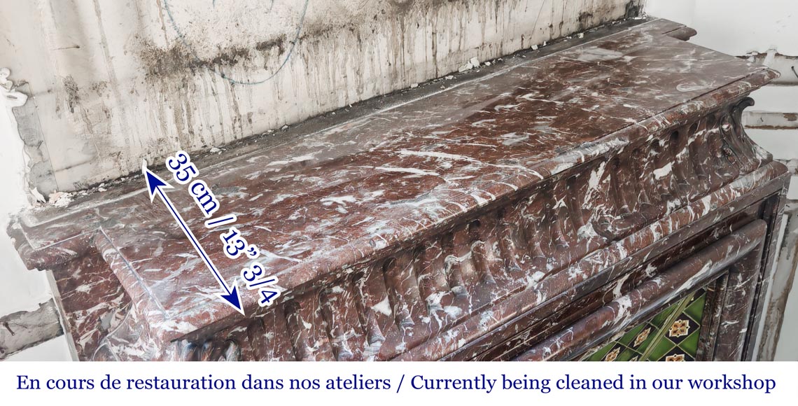 Louis XIV-style fireplace with acroterion, in Rouge du Nord marble-9