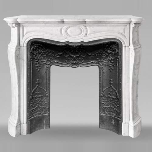 Louis XV-style fireplace, Pompadour type, in Carrara marble