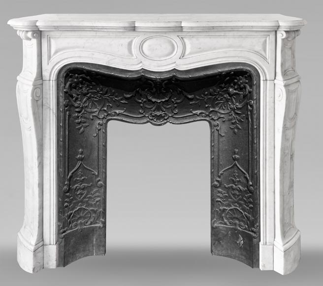 Louis XV-style fireplace, Pompadour type, in Carrara marble-0