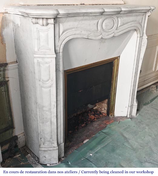 Louis XV-style fireplace, Pompadour type, in Carrara marble-2