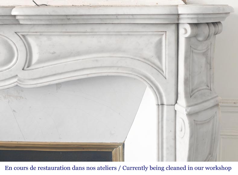 Louis XV-style fireplace, Pompadour type, in Carrara marble-6
