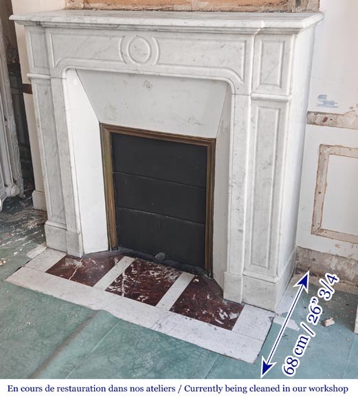 Straight-fronted Louis XV style fireplace, Pompadour model, in Carrara marble-5