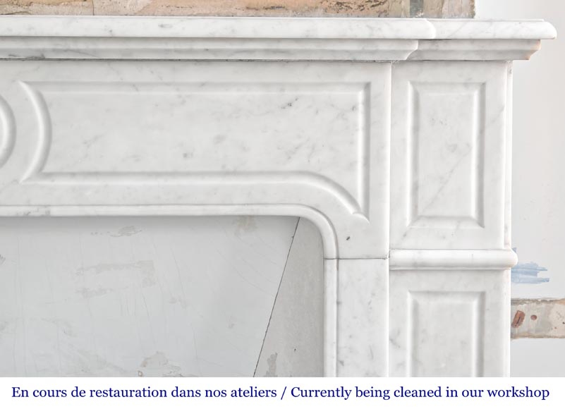 Straight-fronted Louis XV style fireplace, Pompadour model, in Carrara marble-6