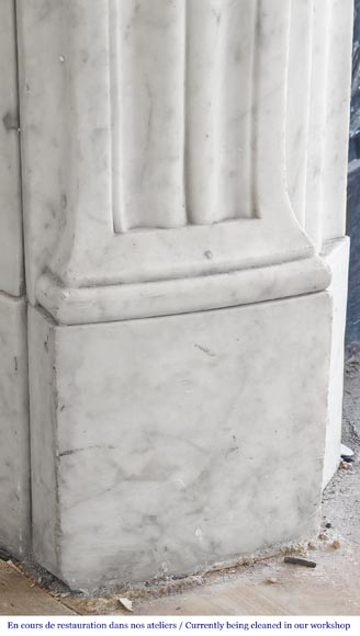Louis XVI style curved mantelpiece in Carrara marble, featuring fluted decoration-4