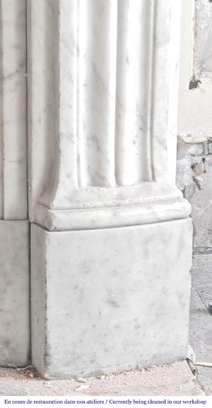 Louis XVI style curved mantelpiece in Carrara marble, featuring fluted decoration-7