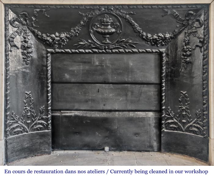 Louis XVI style curved mantelpiece in Carrara marble, featuring fluted decoration-8