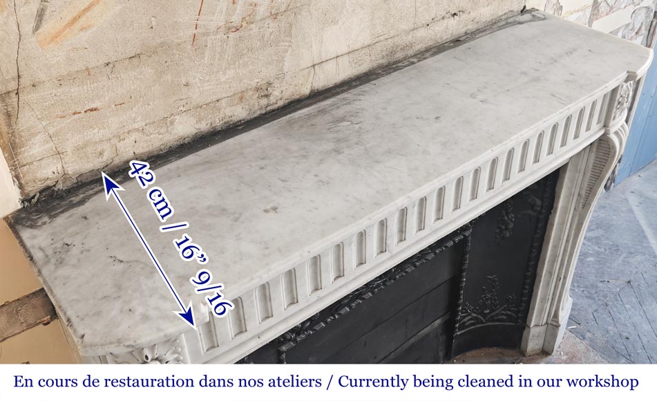 Louis XVI style curved mantelpiece in Carrara marble, featuring fluted decoration-9