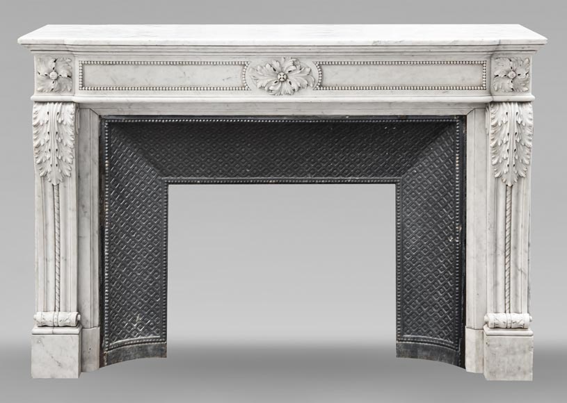 Carrara marble Louis XVI-style fireplace with bead-and-reel ornamentation Carrara marble Louis XVI-style fireplace with bead-and-reel ornamentation-0