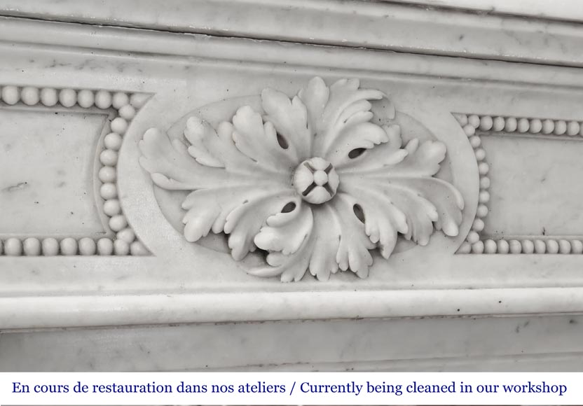 Carrara marble Louis XVI-style fireplace with bead-and-reel ornamentation Carrara marble Louis XVI-style fireplace with bead-and-reel ornamentation-2