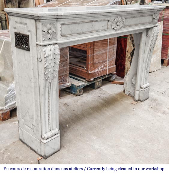 Carrara marble Louis XVI-style fireplace with bead-and-reel ornamentation Carrara marble Louis XVI-style fireplace with bead-and-reel ornamentation-3