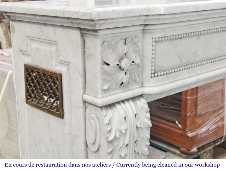 Carrara marble Louis XVI-style fireplace with bead-and-reel ornamentation Carrara marble Louis XVI-style fireplace with bead-and-reel ornamentation-4