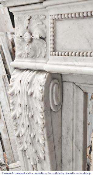 Carrara marble Louis XVI-style fireplace with bead-and-reel ornamentation Carrara marble Louis XVI-style fireplace with bead-and-reel ornamentation-5