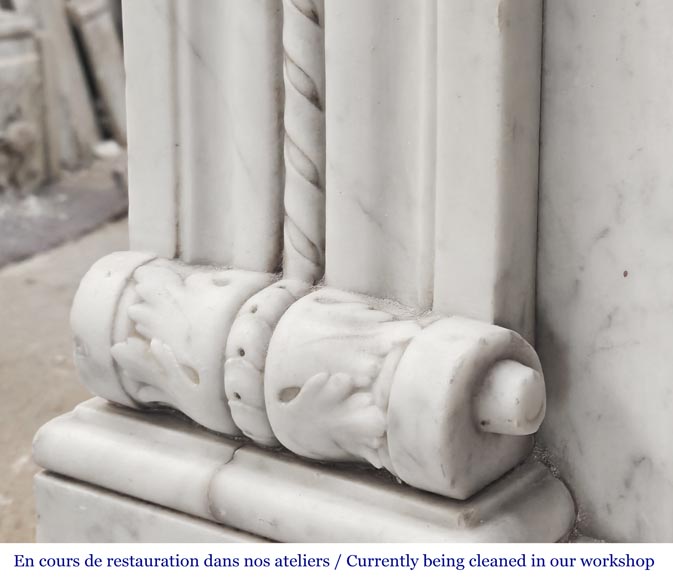 Carrara marble Louis XVI-style fireplace with bead-and-reel ornamentation Carrara marble Louis XVI-style fireplace with bead-and-reel ornamentation-7