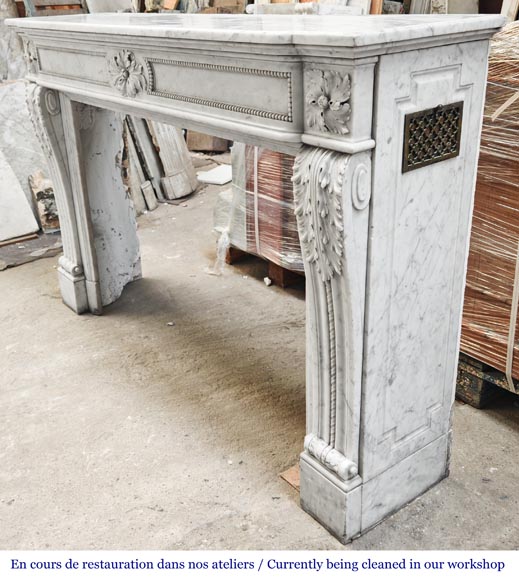 Carrara marble Louis XVI-style fireplace with bead-and-reel ornamentation Carrara marble Louis XVI-style fireplace with bead-and-reel ornamentation-8