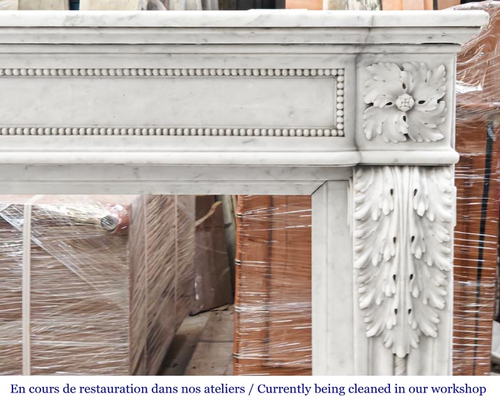 Carrara marble Louis XVI-style fireplace with bead-and-reel ornamentation Carrara marble Louis XVI-style fireplace with bead-and-reel ornamentation-9