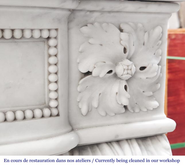 Carrara marble Louis XVI-style fireplace with bead-and-reel ornamentation Carrara marble Louis XVI-style fireplace with bead-and-reel ornamentation-10