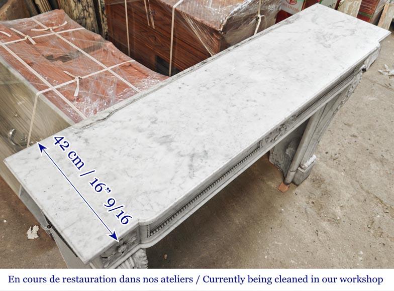 Carrara marble Louis XVI-style fireplace with bead-and-reel ornamentation Carrara marble Louis XVI-style fireplace with bead-and-reel ornamentation-12