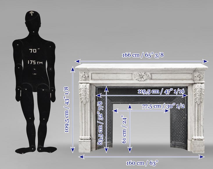 Carrara marble Louis XVI-style fireplace with bead-and-reel ornamentation Carrara marble Louis XVI-style fireplace with bead-and-reel ornamentation-13
