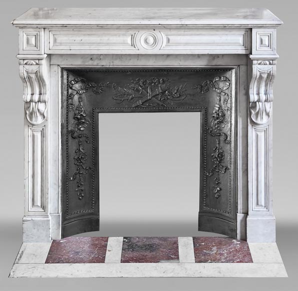 Carrara marble fireplace in the Napoleon III style, featuring water-leaf ornamentation Carrara marble fireplace in the Napoleon III style, featuring water-leaf ornamentation-0