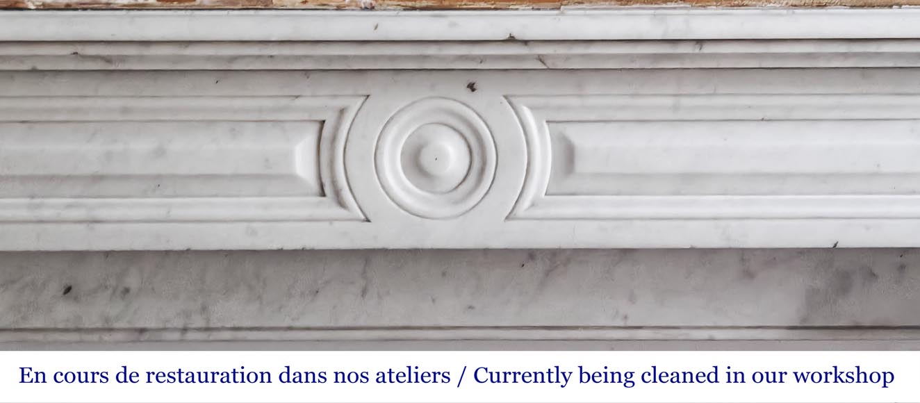 Carrara marble fireplace in the Napoleon III style, featuring water-leaf ornamentation Carrara marble fireplace in the Napoleon III style, featuring water-leaf ornamentation-1