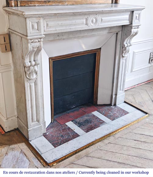 Carrara marble fireplace in the Napoleon III style, featuring water-leaf ornamentation Carrara marble fireplace in the Napoleon III style, featuring water-leaf ornamentation-2