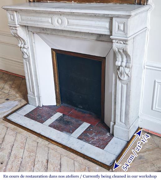 Carrara marble fireplace in the Napoleon III style, featuring water-leaf ornamentation Carrara marble fireplace in the Napoleon III style, featuring water-leaf ornamentation-4
