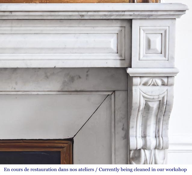 Carrara marble fireplace in the Napoleon III style, featuring water-leaf ornamentation Carrara marble fireplace in the Napoleon III style, featuring water-leaf ornamentation-5