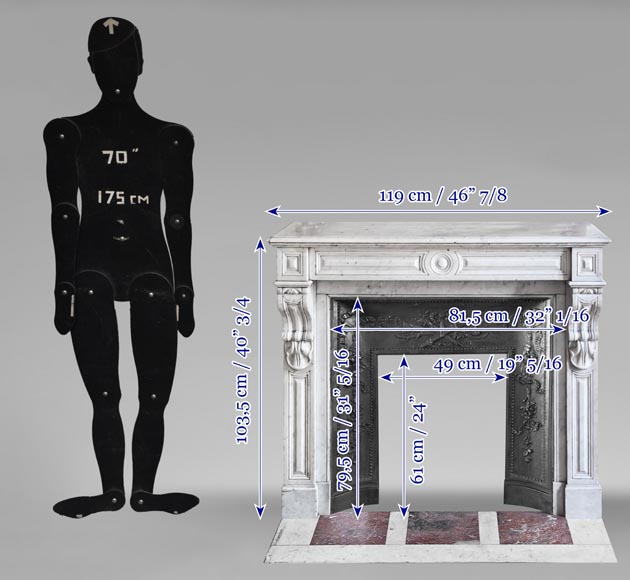 Carrara marble fireplace in the Napoleon III style, featuring water-leaf ornamentation Carrara marble fireplace in the Napoleon III style, featuring water-leaf ornamentation-9