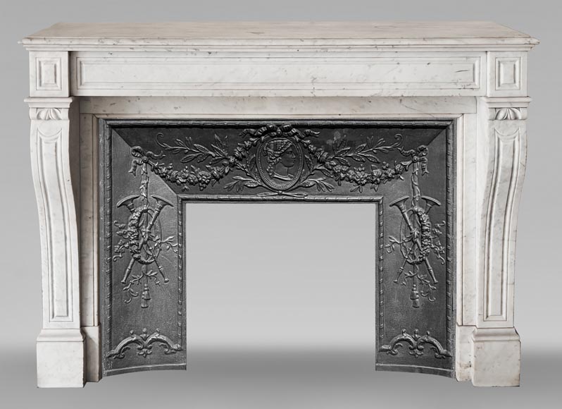 Napoleon III-style fireplace with corbel-like detailing, in Carrara marble Napoleon III-style fireplace with corbel-like detailing, in Carrara marble-0