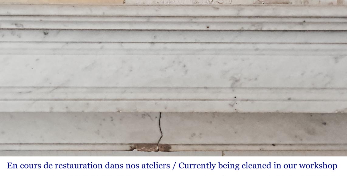 Napoleon III-style fireplace with corbel-like detailing, in Carrara marble Napoleon III-style fireplace with corbel-like detailing, in Carrara marble-1