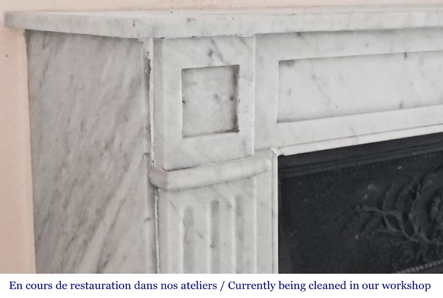 Louis XVI-style fireplace in Carrara marble, featuring molded ornamentation Louis XVI-style fireplace in Carrara marble, featuring molded ornamentation-3