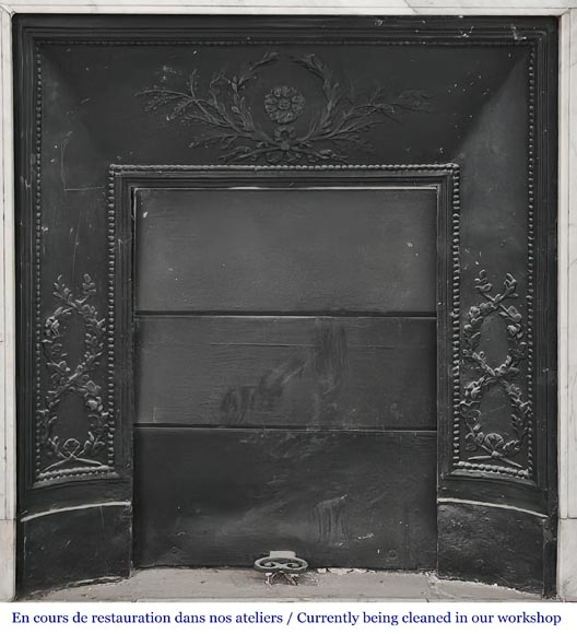 Louis XVI-style fireplace in Carrara marble, featuring molded ornamentation Louis XVI-style fireplace in Carrara marble, featuring molded ornamentation-8