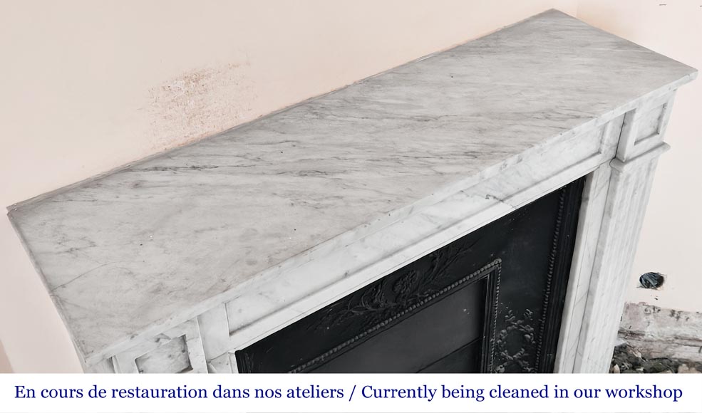 Louis XVI-style fireplace in Carrara marble, featuring molded ornamentation Louis XVI-style fireplace in Carrara marble, featuring molded ornamentation-9