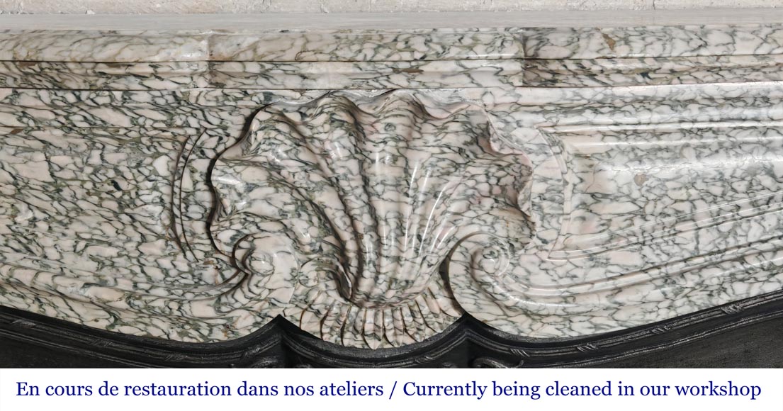 Louis XV-style fireplace in green Estours marble Louis XV-style fireplace in green Estours marble-1