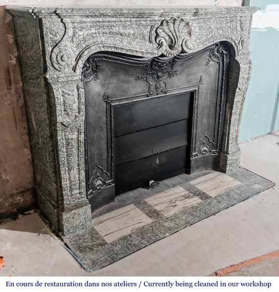 Louis XV-style fireplace in green Estours marble Louis XV-style fireplace in green Estours marble-3