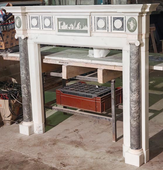 Victorian-style fireplace in statuary marble, featuring Ionic half-columns and a Wedgwood-style medallion decoration Victorian-style fireplace in statuary marble, featuring Ionic half-columns and a Wedgwood-style medallion decoration-11