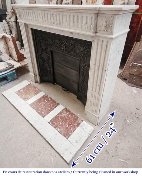 Louis XVI-style Carrara marble fireplace with a fluted frieze-5