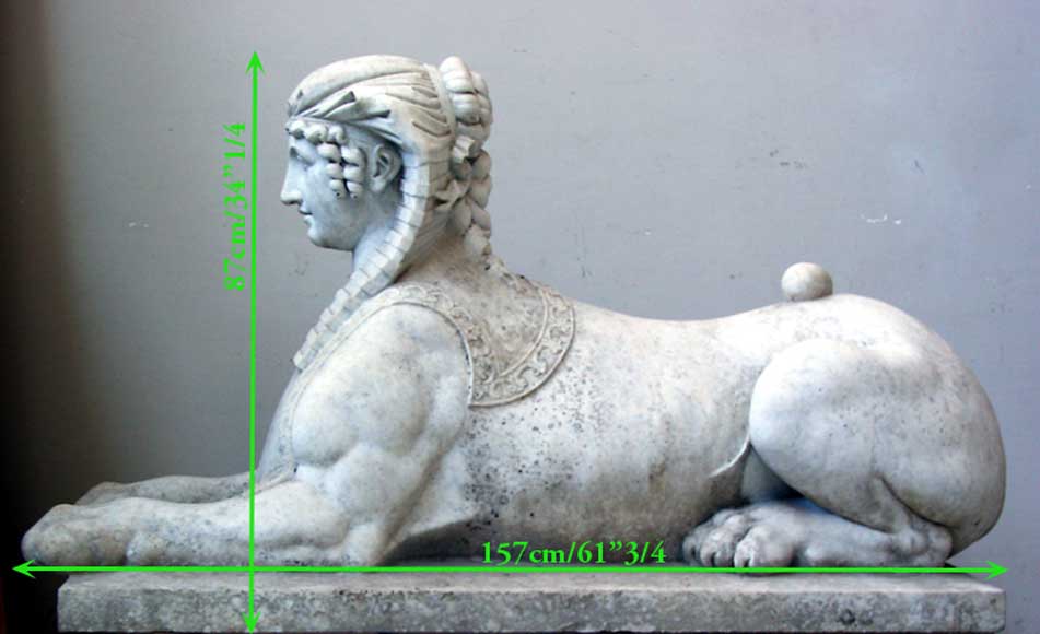 Exceptional pair of neoclassical sphinxes in Carrare marble-18