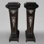 Charles Hunsinger, Pair of ebony stands with bone marquetry decoration