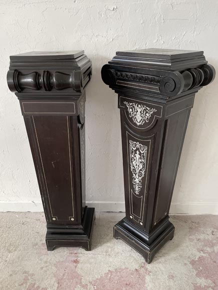 Charles Hunsinger, Pair of ebony stands with bone marquetry decoration-2