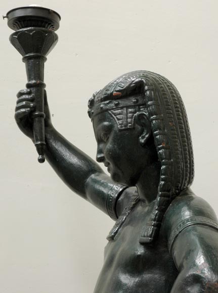 Cast iron Egytian girl torchere lamp-2